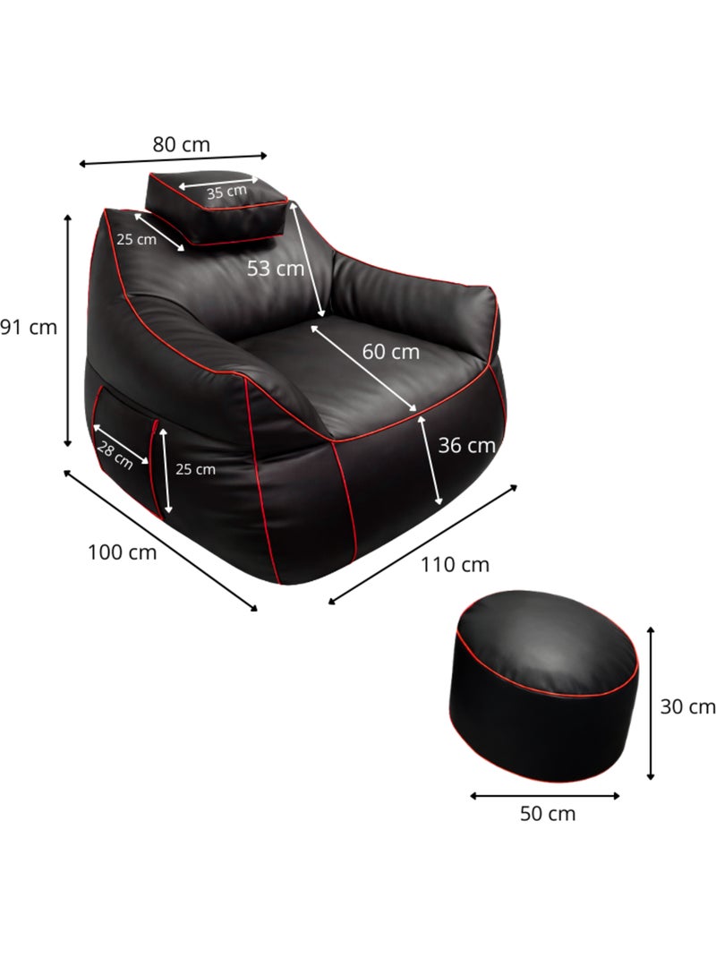 Pouf gaming + repose-pieds en similicuir 100x110 cm Rouge - Kiabi