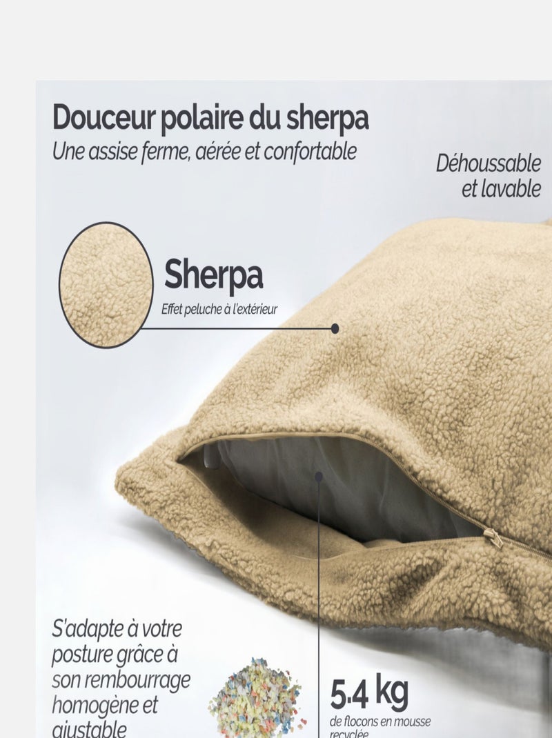 Pouf géant XXL, fauteuil d'intérieur déhoussable - Sherpa - Vivezen Beige - Kiabi