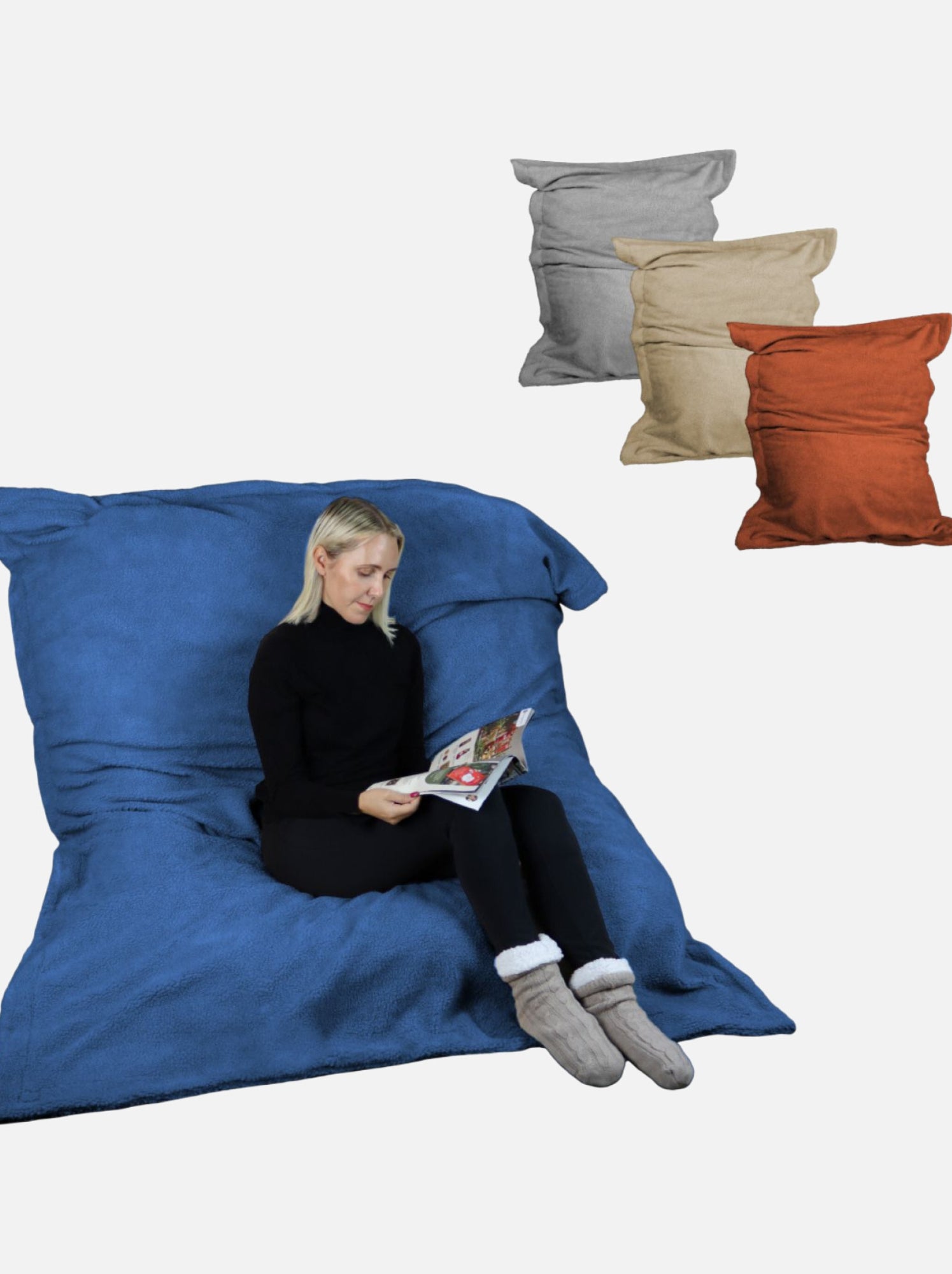 Pouf Déhoussable Vivezen - 90x140 Cm - Housse Sherpa Douce, Rembourrage Mousse Recyclée - 4 Coloris - 10
