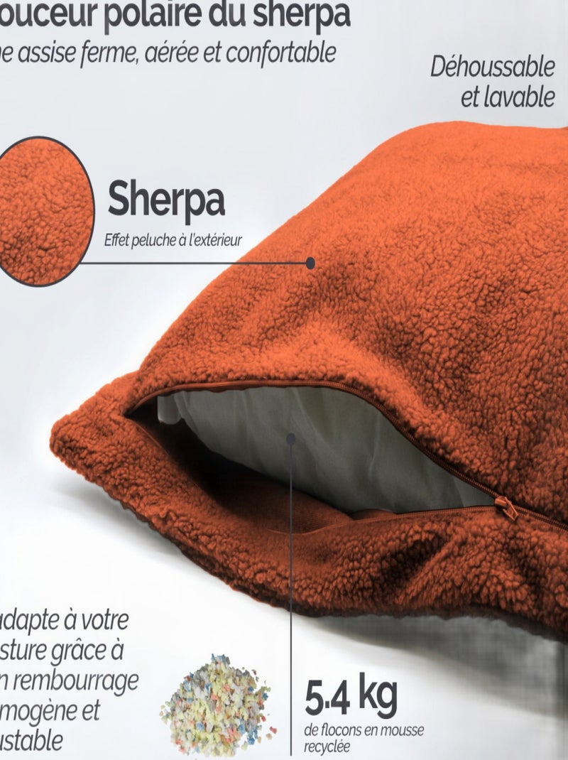 Pouf géant XXL, fauteuil d'intérieur déhoussable - Sherpa - Vivezen Rouge brique - Kiabi
