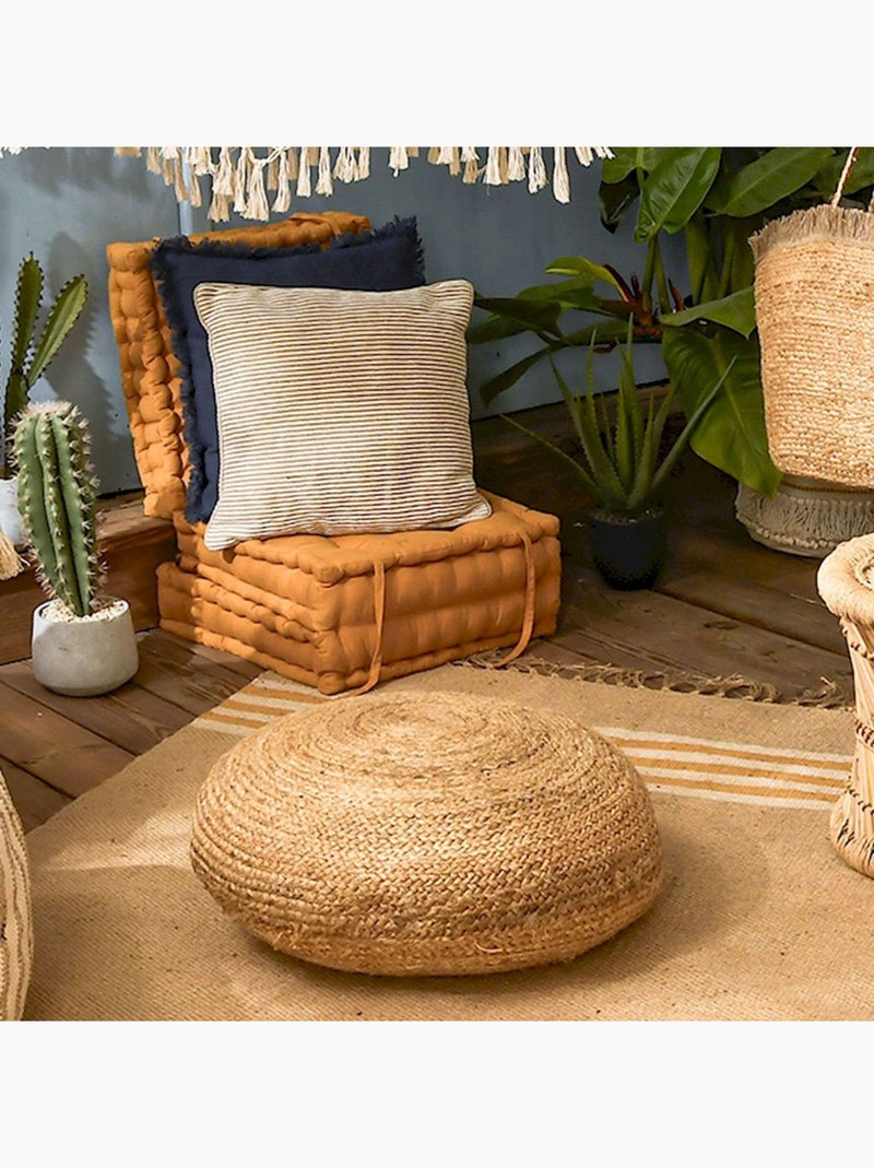 Pouf jute tressée rond Beige - Kiabi