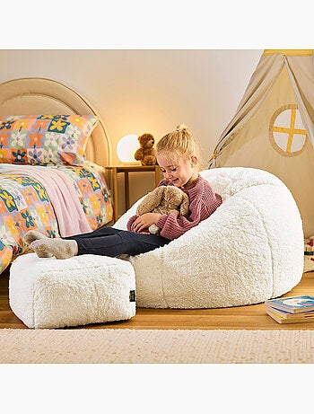 Pouf large enfant avec repose-pied carré assorti en polaire peluche douce - icon