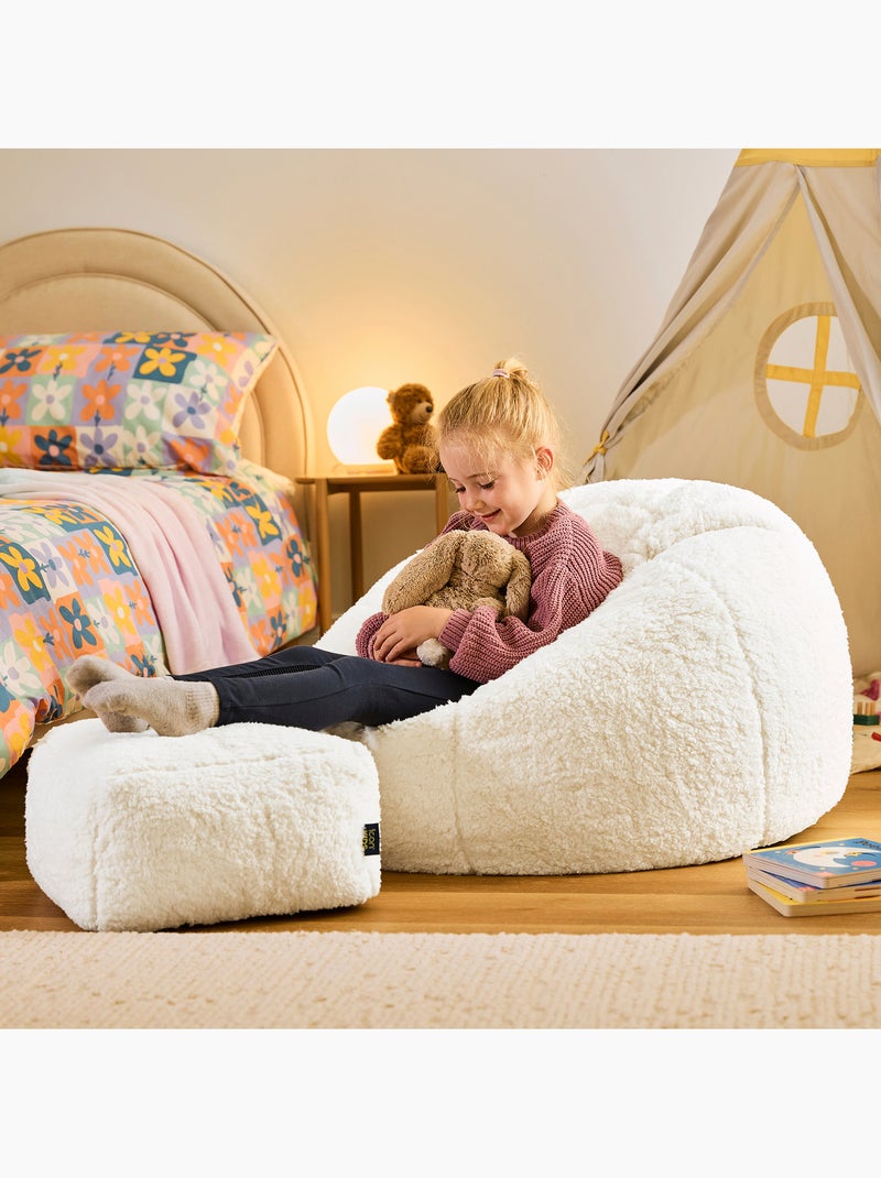 Pouf large enfant avec repose-pied carré assorti en polaire peluche douce - icon Crème - Kiabi