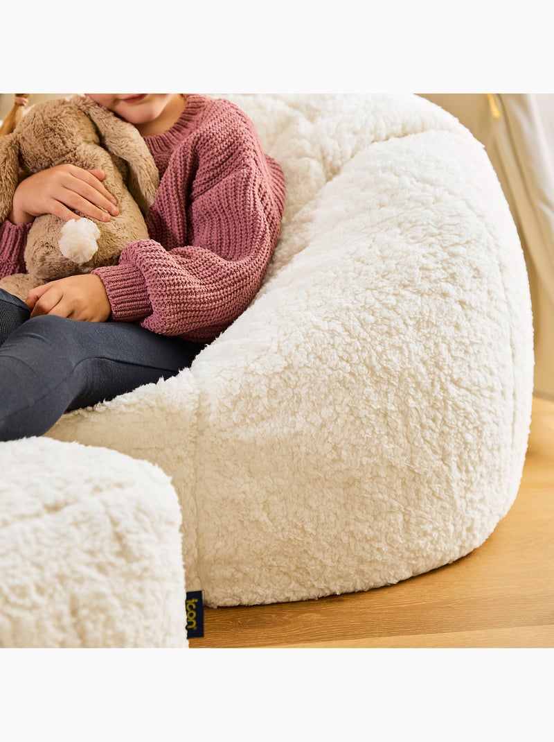 Pouf large enfant avec repose-pied carré assorti en polaire peluche douce - icon Crème - Kiabi
