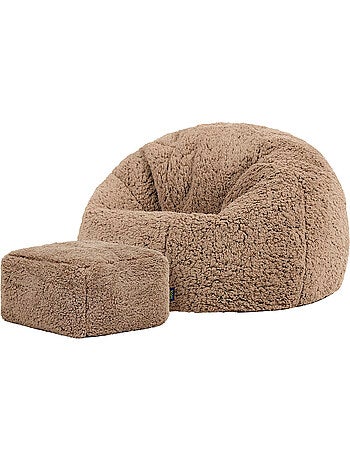 Pouf large enfant avec repose-pied carré assorti en polaire peluche douce - icon