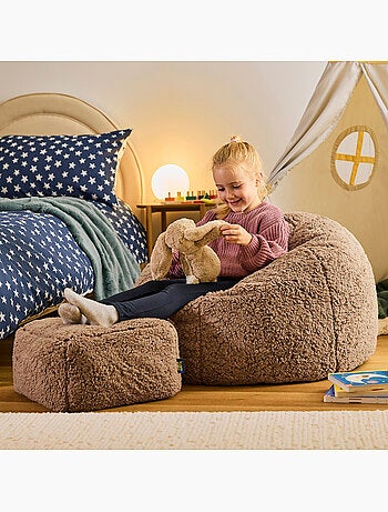 Pouf large enfant avec repose-pied carré assorti en polaire peluche douce - icon