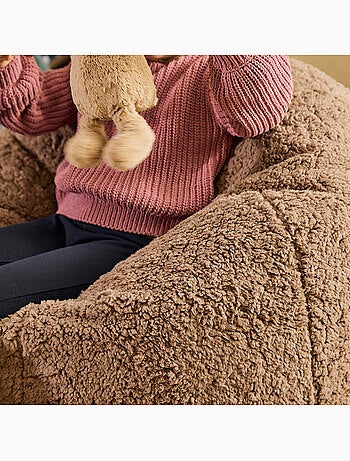 Pouf large enfant avec repose-pied carré assorti en polaire peluche douce - icon