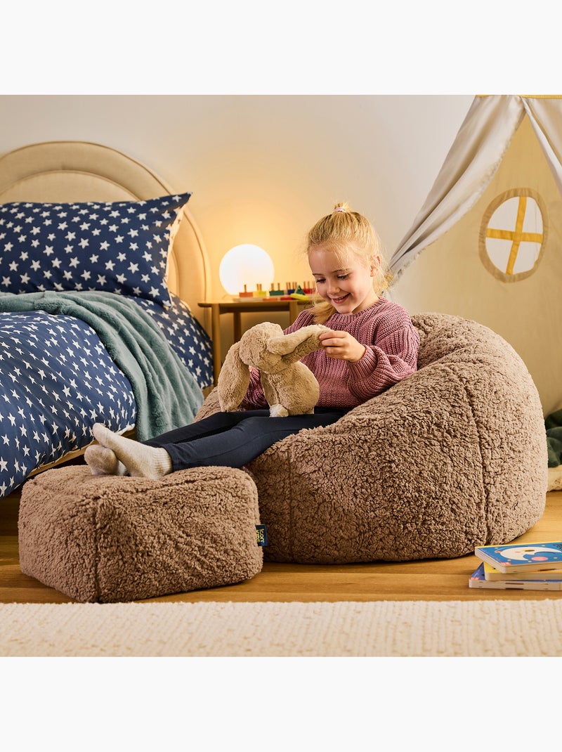 Pouf large enfant avec repose-pied carré assorti en polaire peluche douce - icon Marron - Kiabi