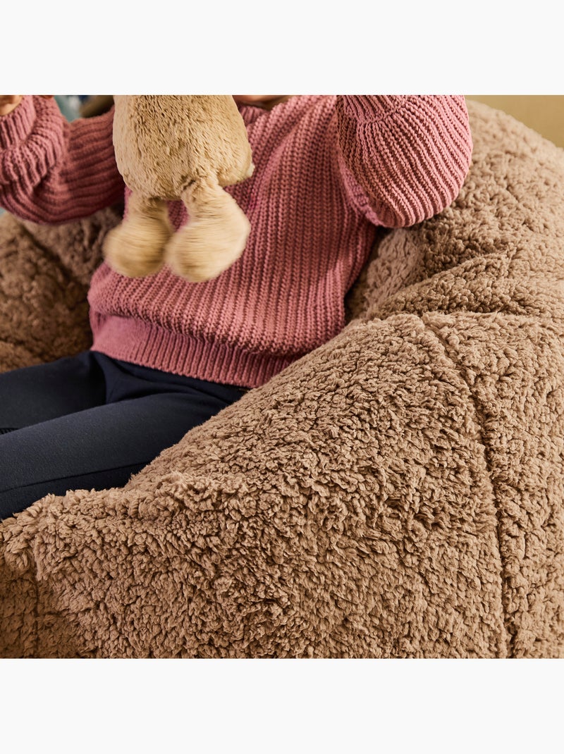 Pouf large enfant avec repose-pied carré assorti en polaire peluche douce - icon Marron - Kiabi