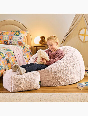 Pouf large enfant avec repose-pied carré assorti en polaire peluche douce - icon