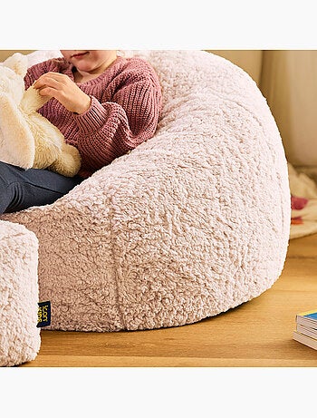 Pouf large enfant avec repose-pied carré assorti en polaire peluche douce - icon