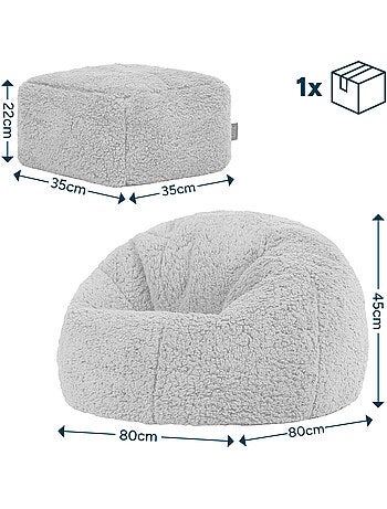 Pouf large enfant avec repose-pied carré assorti en polaire peluche douce - icon