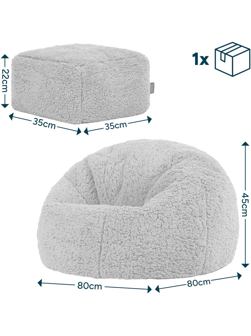Pouf large enfant avec repose-pied carré assorti en polaire peluche douce - icon Rose clair - Kiabi