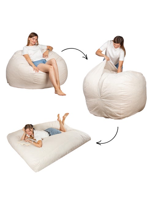 Pouf lit convertible 2en1 blanc cassé - Kiabi Pouf lit convertible 2en1 blanc cassé - Kiabi