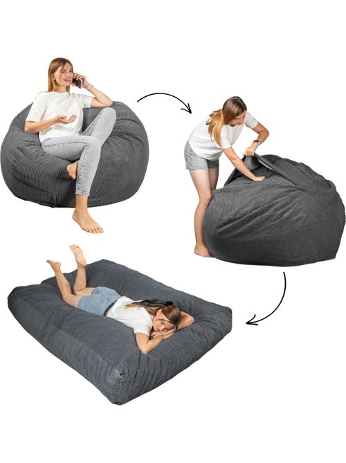 Pouf lit convertible 2en1 gris foncé - Kiabi Pouf lit convertible 2en1 gris foncé - Kiabi