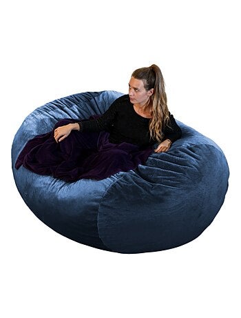 Pouf long géant déhoussable fausse fourrure gris clair 160 cm