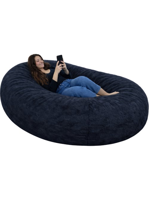 Pouf long géant déhoussable fausse fourrure bleu 160 cm - Kiabi
