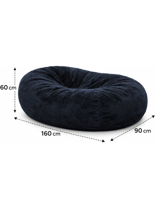 Pouf long géant déhoussable fausse fourrure bleu 160 cm - Kiabi