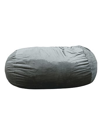 Pouf long géant déhoussable fausse fourrure gris clair 160 cm