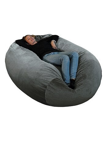 Pouf long géant déhoussable fausse fourrure gris clair 160 cm
