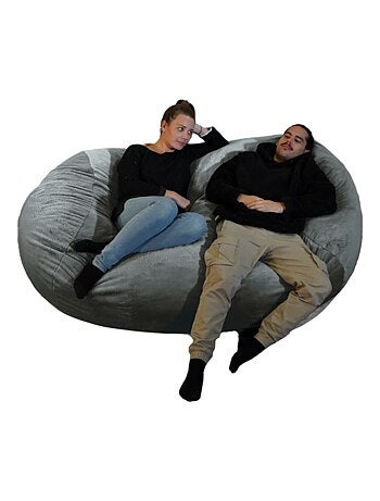 Pouf long géant déhoussable fausse fourrure gris clair 160 cm