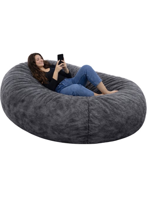 Pouf long géant déhoussable fausse fourrure gris 160 cm - Kiabi