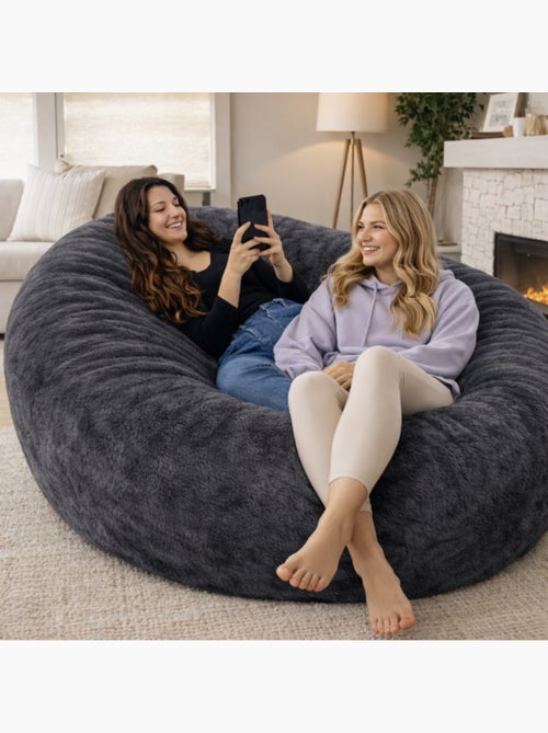 Pouf long géant déhoussable fausse fourrure gris 160 cm - Kiabi