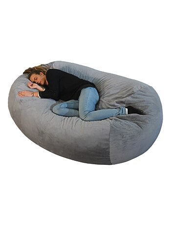 Pouf long géant déhoussable fausse fourrure gris clair 160 cm