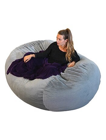 Pouf long géant déhoussable fausse fourrure gris clair 160 cm