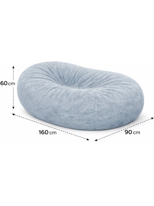 Pouf long géant déhoussable fausse fourrure gris clair 160 cm - Kiabi
