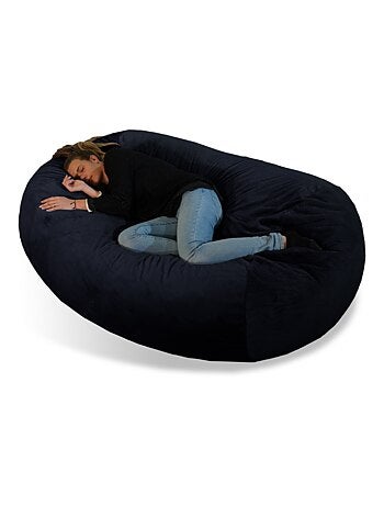 Pouf long géant déhoussable fausse fourrure gris clair 160 cm