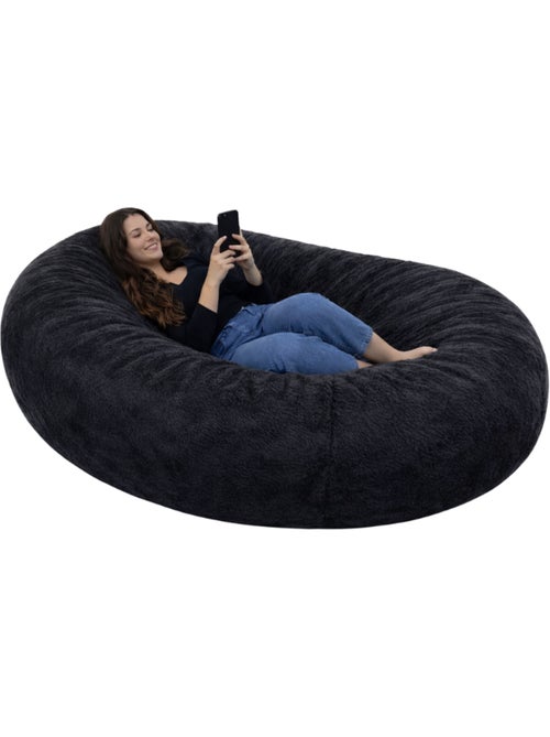 Pouf long géant déhoussable fausse fourrure noir 160 cm - Kiabi