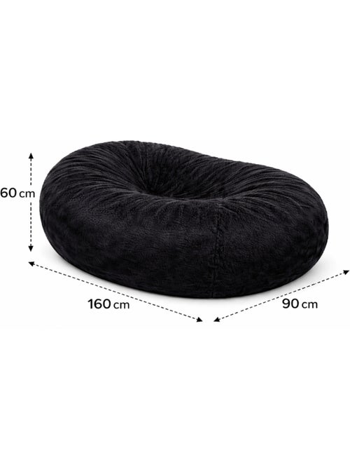 Pouf long géant déhoussable fausse fourrure noir 160 cm - Kiabi