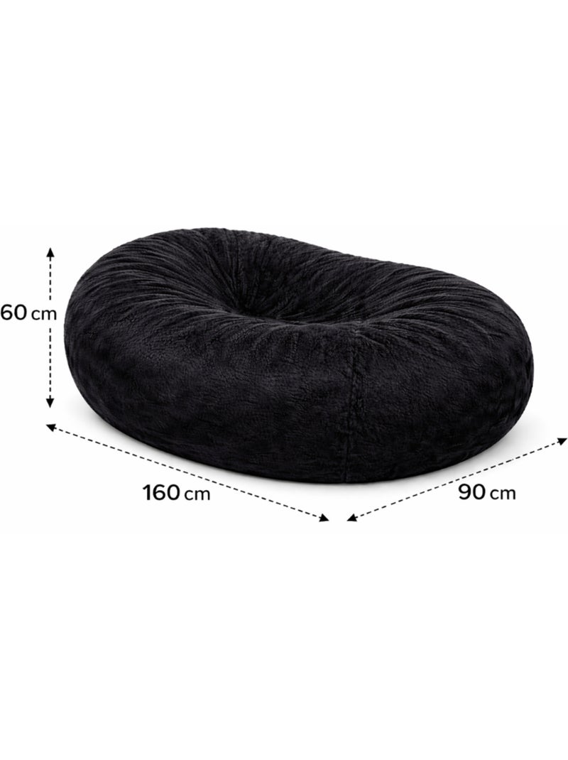 Pouf long géant déhoussable fausse fourrure noir 160 cm Noir - Kiabi