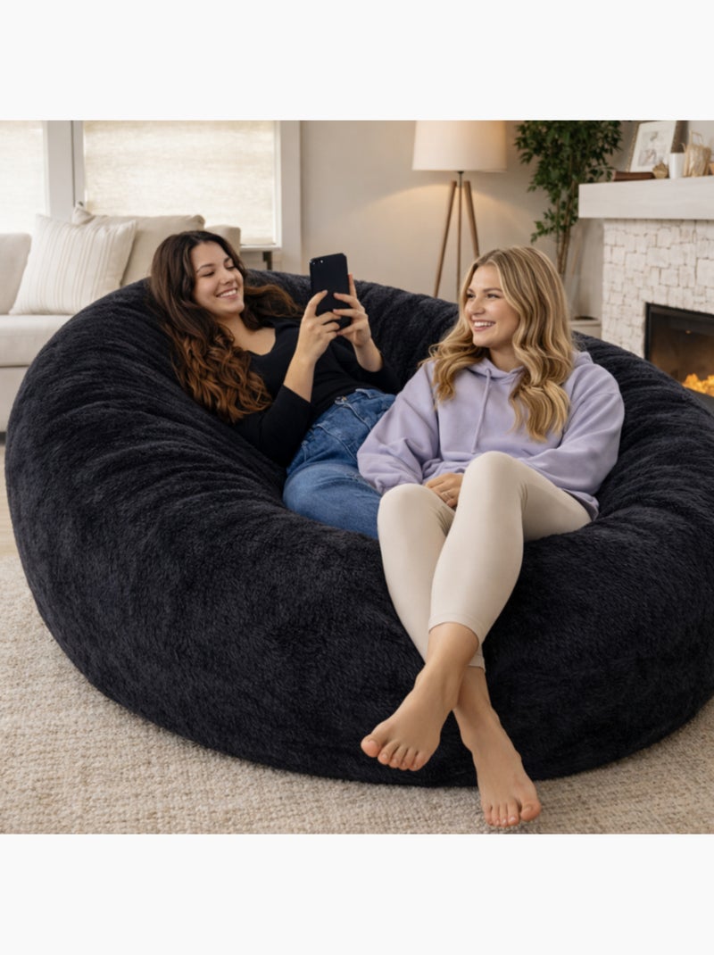 Pouf long géant déhoussable fausse fourrure noir 160 cm Noir - Kiabi