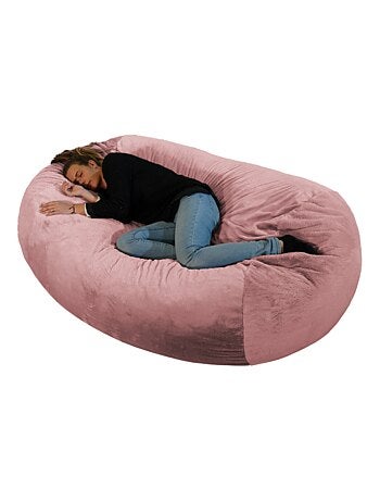 Pouf long géant déhoussable fausse fourrure gris clair 160 cm