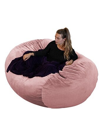 Pouf long géant déhoussable fausse fourrure gris clair 160 cm