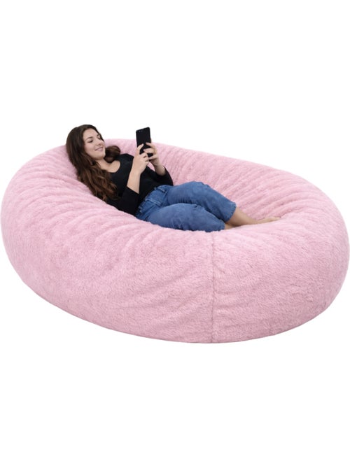 Pouf long géant déhoussable fausse fourrure rose 160 cm - Kiabi