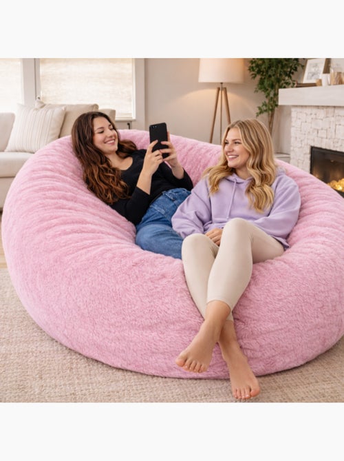 Pouf long géant déhoussable fausse fourrure rose 160 cm - Kiabi
