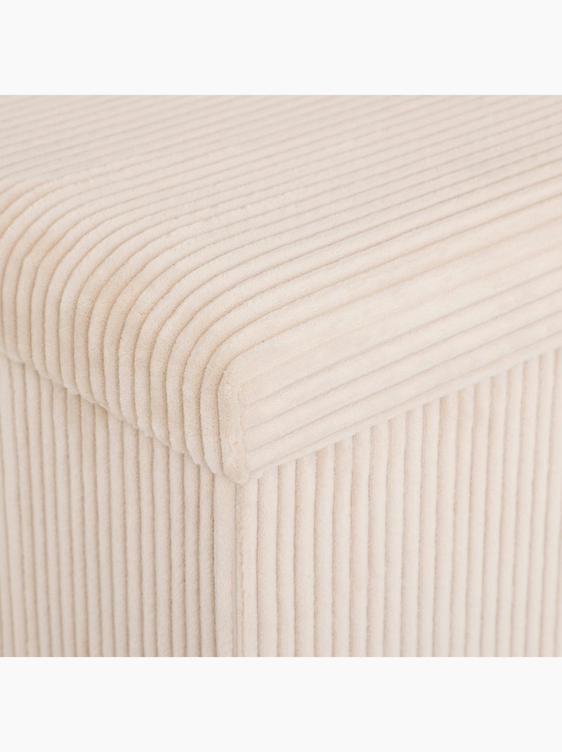 Pouf pliable  - Effet velours côtelé avec rangement intégré Crème - Kiabi