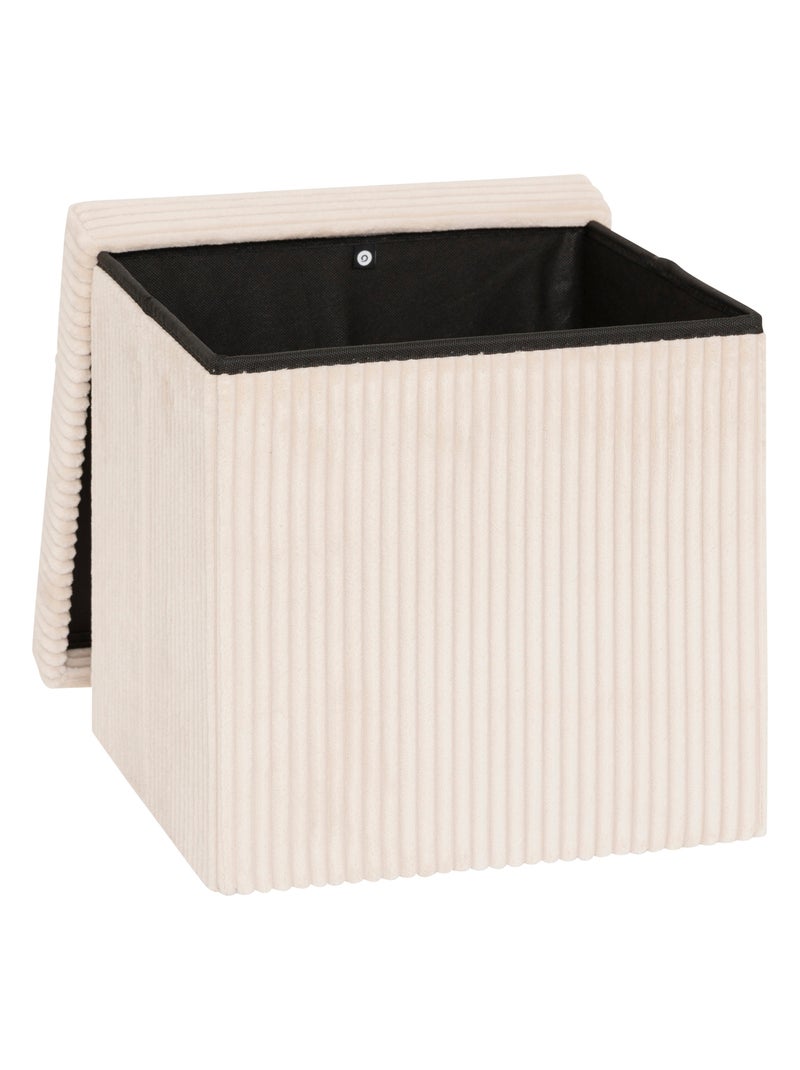 Pouf pliable  - Effet velours côtelé avec rangement intégré Crème - Kiabi