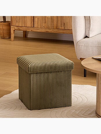 Pouf pliable - Effet velours côtelé avec rangement intégré