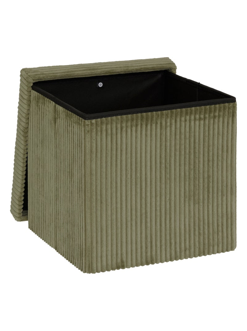 Pouf pliable  - Effet velours côtelé avec rangement intégré Kaki - Kiabi