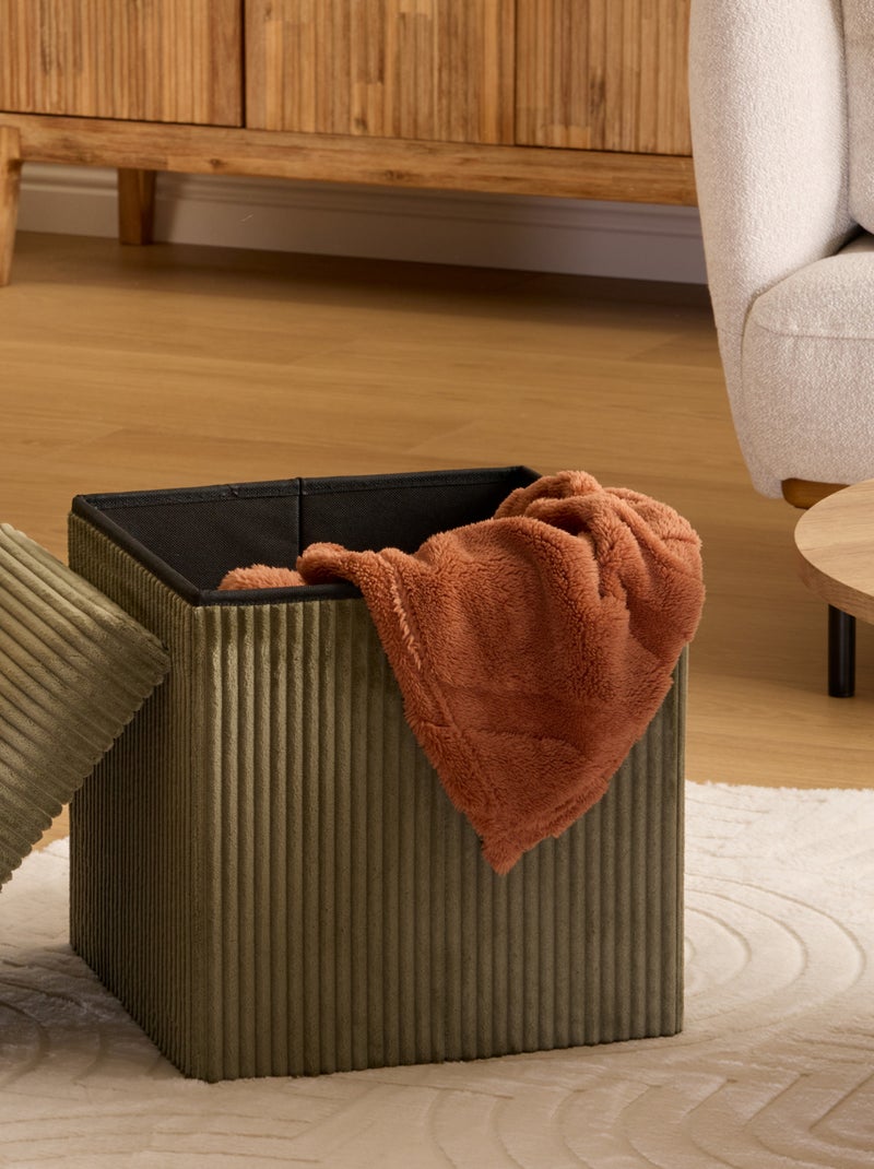 Pouf pliable  - Effet velours côtelé avec rangement intégré Kaki - Kiabi