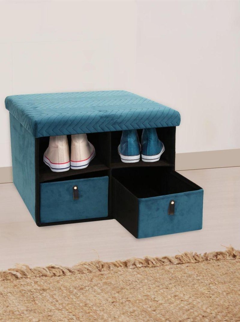 Pouf pliable avec rangement et tiroirs velours Bleu - Kiabi