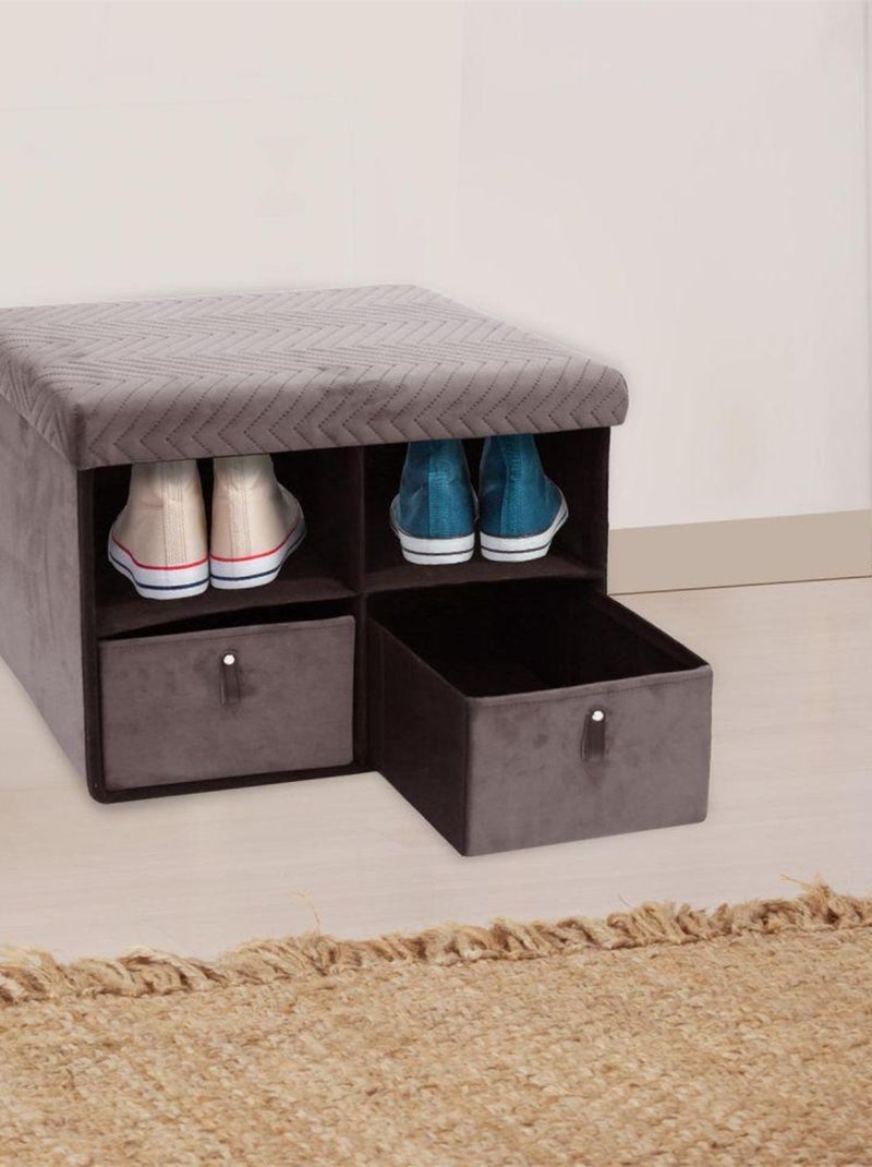 Pouf pliable avec rangement et tiroirs velours Gris - Kiabi