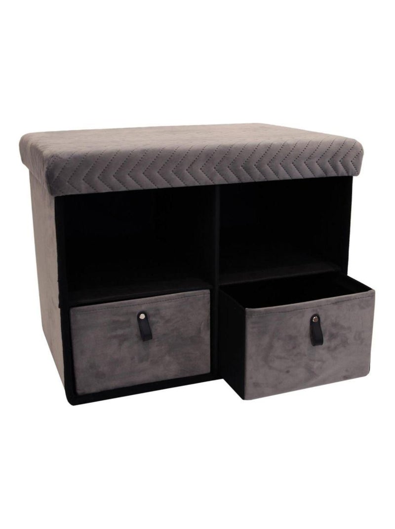 Pouf pliable avec rangement et tiroirs velours Gris - Kiabi