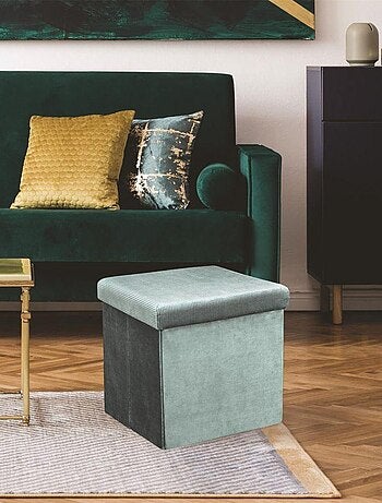 Pouf pliable coffre de rangement velours côtelé