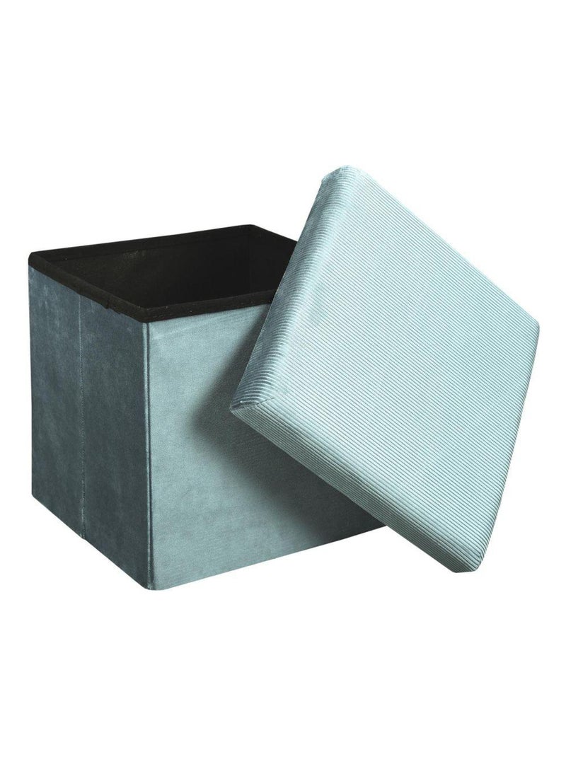 Pouf pliable coffre de rangement velours côtelé Bleu - Kiabi