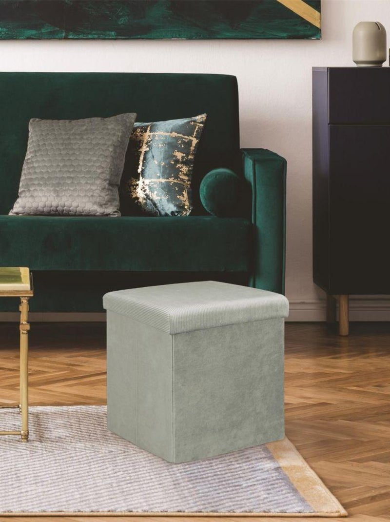 Pouf pliable coffre de rangement velours côtelé Gris - Kiabi